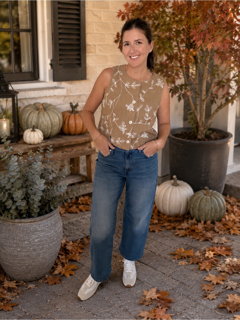 Brown Floral Embroidered Top